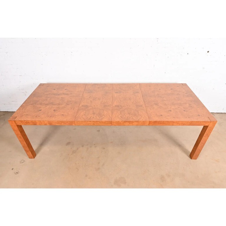 Milo Baughman Style Burl Wood Parsons Dining Table by Lane, Newly Refinished gallery