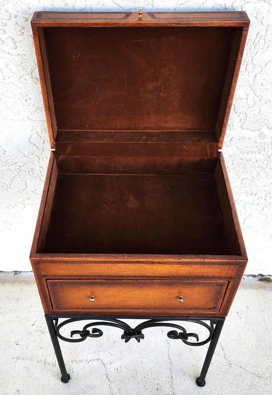 Italian Box Table Leather Wrapped Wrought Iron gallery