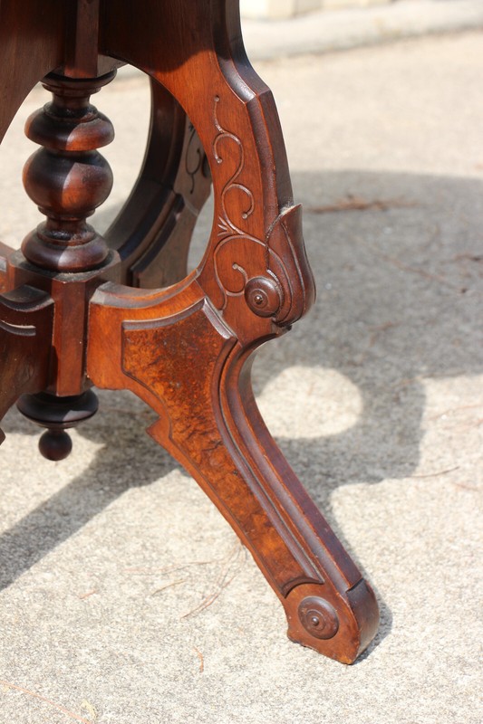Fancy Walnut Victorian Renaissance Revival Oval Marble Top Table ~ Ca.1870 gallery