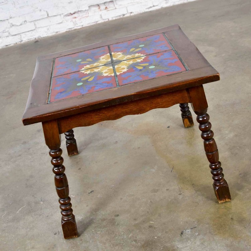 Catalina California or Mission Arts & Crafts Style Spanish Tile Top Side Table gallery