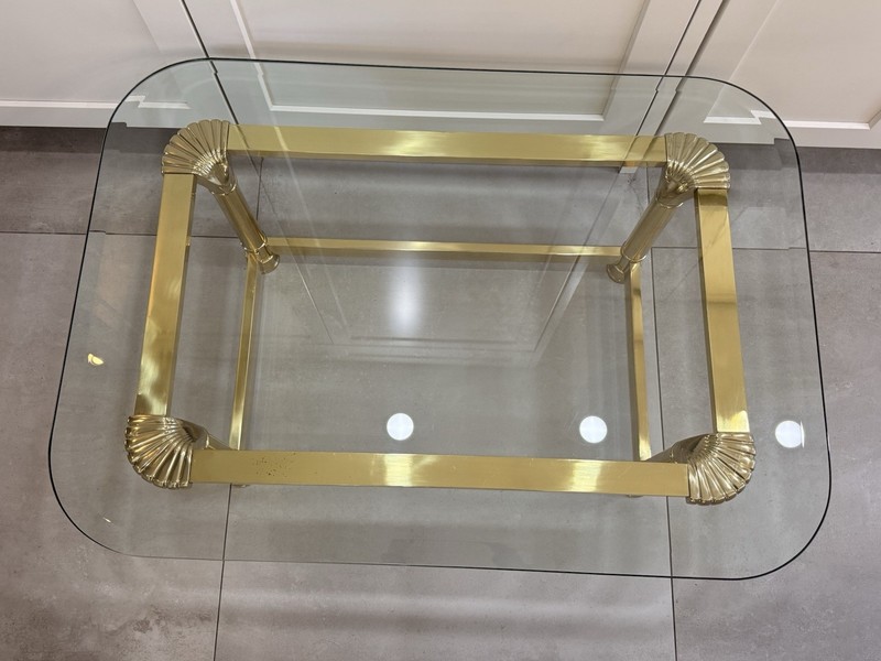 Vintage Hollywood Regency Rectangular Glass Top Solid Brass Coffee Table MCM gallery