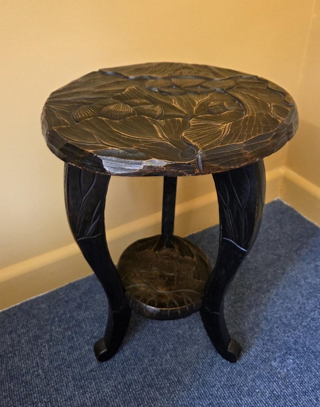 Small Arts And Crafts Liberty Japanese Carved Round Table