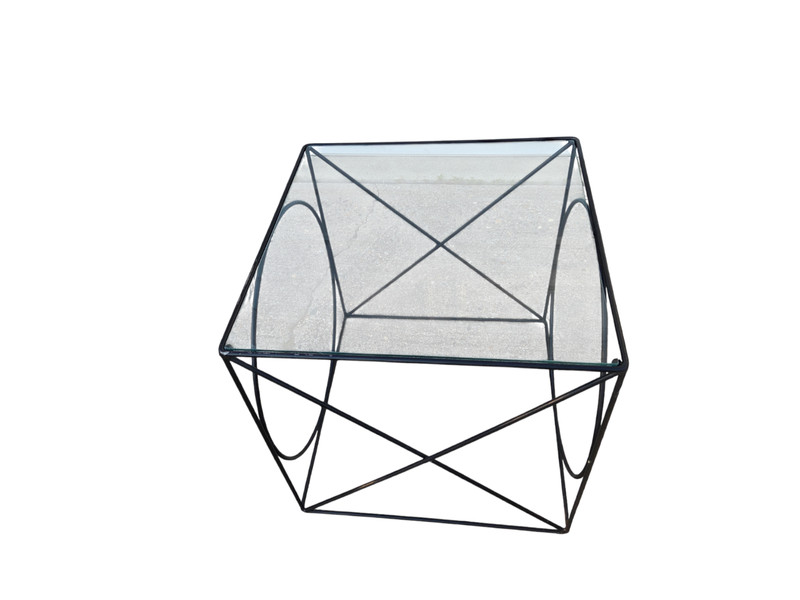 Vintage Wrought Iron Rods XO Side End Table Attributed to Frederic Weinberg MCM gallery