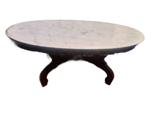 Kimball Victorian Revival Mahogany Carved Oval Italian Marble Coffee Table