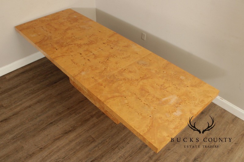 Milo Baughman Style Burlwood Extension Dining Table with 2 Leaves gallery