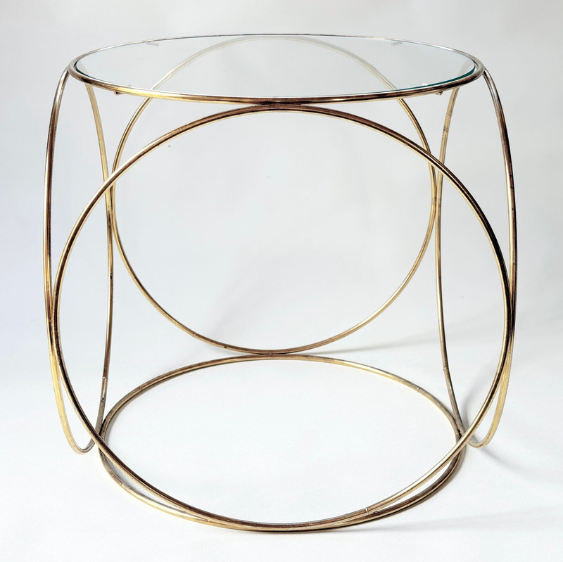 Vintage Table Glass Top Brass Rod Postmodern Op Art Cube End Side Accent