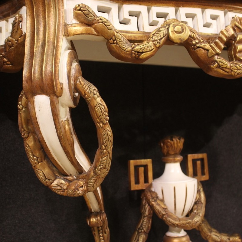 Console lacquered gilded wood marble 20th century furniture style Louis XV 900 gallery