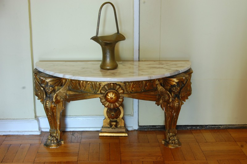 ANTIQUE GOLD GILT WOOD CONSOLE TABLE MARBLE TOP