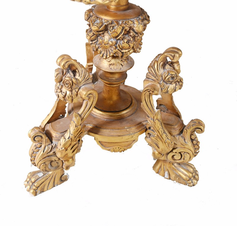 Pair Italian Rococo Side Tables Gilt Carved Pedestals gallery