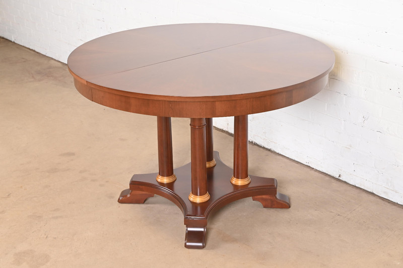 Ethan Allen Neoclassical Cherry Wood Pedestal Extension Dining Table, Refinished gallery