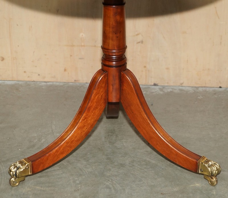 RESTORED ENGLISH MAHOGANY LARGE TRIPOD SIDE TABLE WITH BRASS LIONS PAW CASTORS gallery