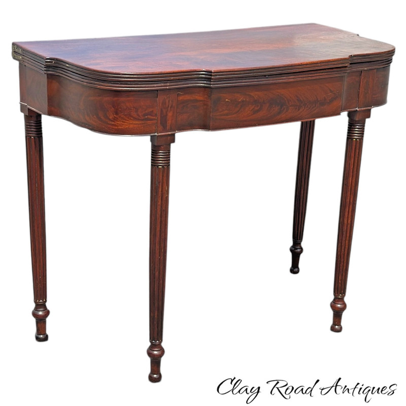 antique federal card game console table bow front flame mahogany PA