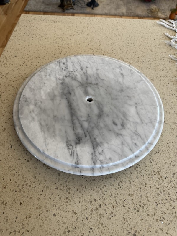 Vintage Marble Table Top (Italy) White & Gray Veining Marked CONMAR 15 “wide gallery
