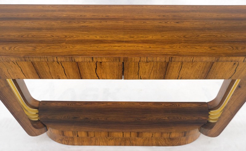 French Art Deco Rosewood Heavy Solid Brass Supports Demilune Console Hall Table gallery