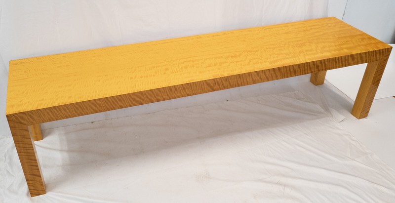 Mid-Century Flame Maple Long Coffee Table Parsons or Milo Baughman Style