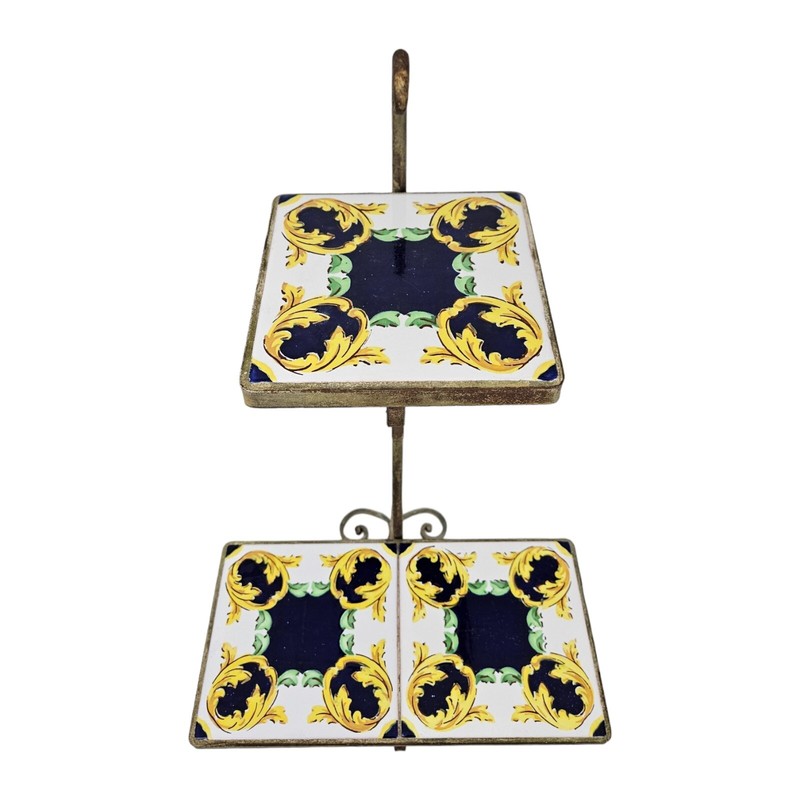 Vintage Italian Tile Plant Stand Table Display Wrought Iron Mission MCM gallery