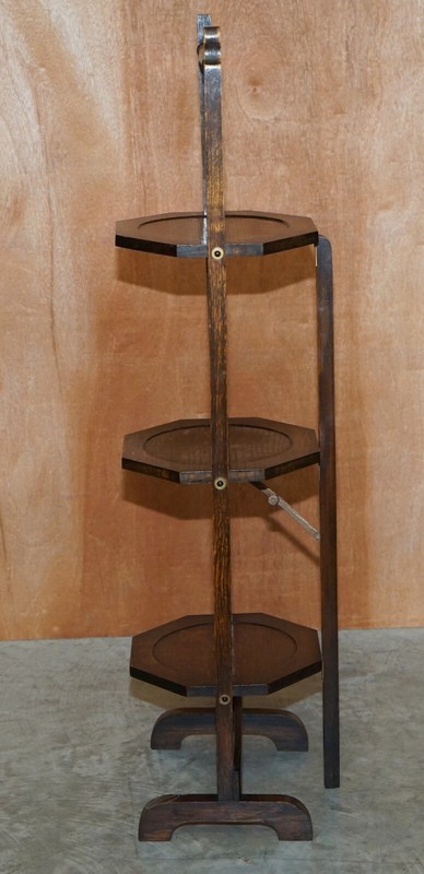 CIRCA 1900 ENGLISH OAK FOLDING WHATNOT DISPLAY TABLE CAKE STAND LOVELY PATINA gallery