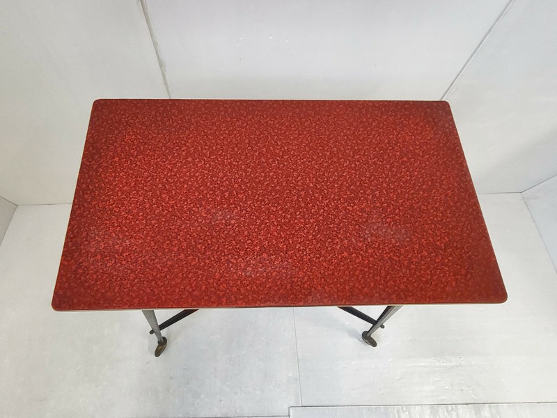 Vintage 1960 Rolling Serving Table In Fused Steel & Skai 60S 1960S gallery