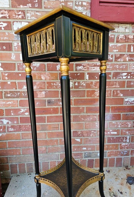 Vintage Theodore Alexander Regency Style Gilt Plant Fern Stand Leather Top #2 gallery