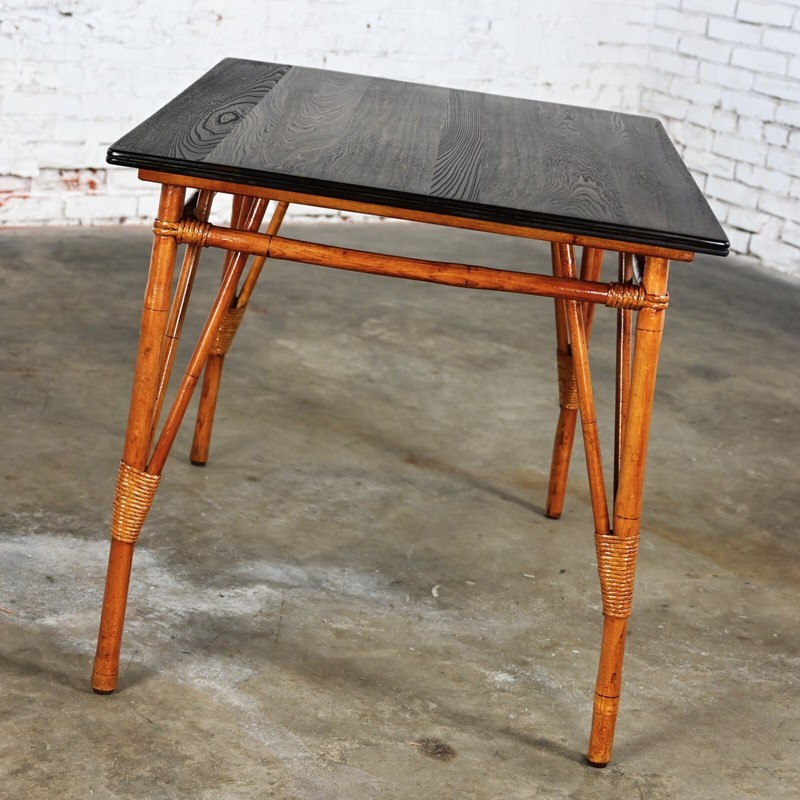 Mid 20th Island Style Rattan Dining Table with Ebony Stained Hardwood Top gallery