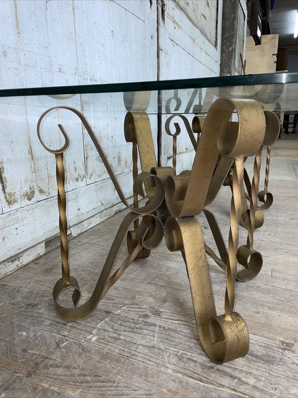 3 Mid Century Hollywood Regency Scroll & Twist Iron Glass Coffee & Side Table gallery