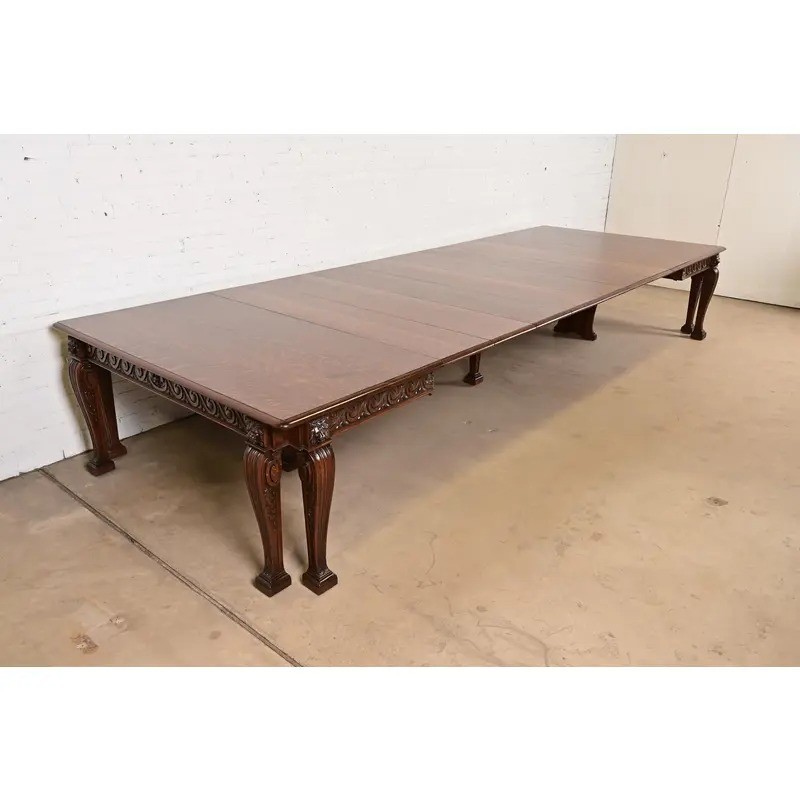R. J. Horner Style Victorian Carved Oak Extension Dining Table, Newly Refinished