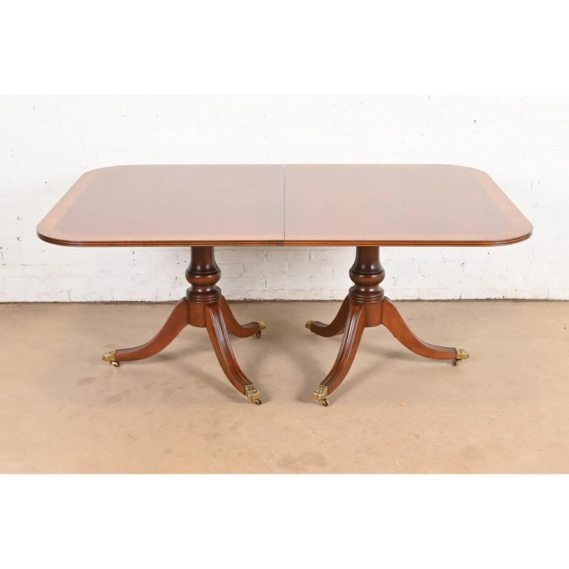 Henredon Georgian Banded Mahogany Double Pedestal Dining Table, Refinished gallery