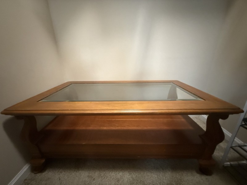 Antique Finish Wood and Glass Rectangular Coffee Table Brown Fixed Top gallery