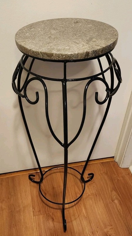 Vintage 33" Wrought Iron & Granite Display Pedestal Table Art Stand gallery