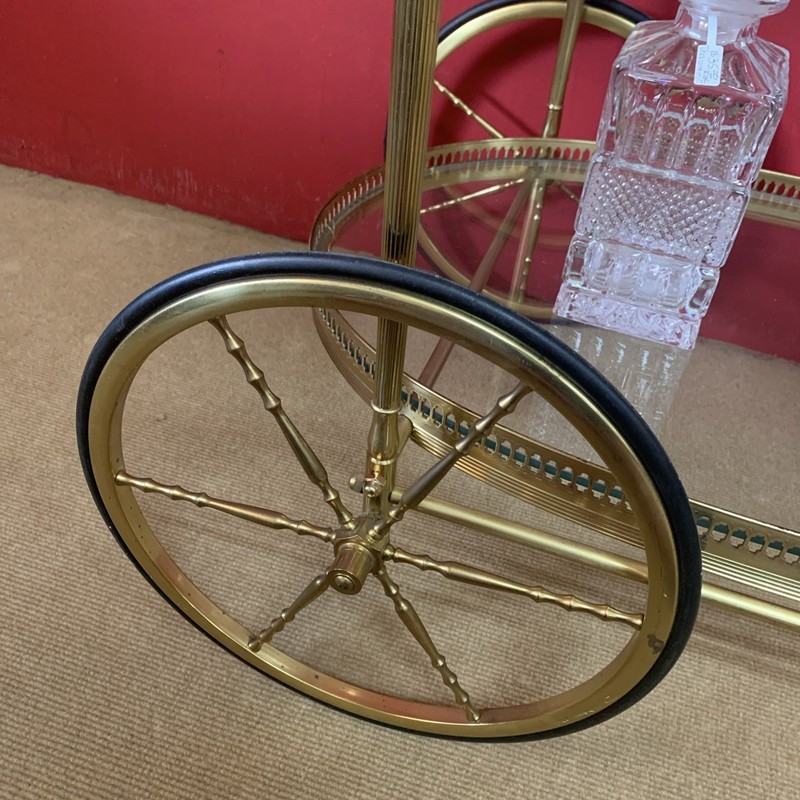 VTG Brass Italian Neoclassical 2 Tier Bar Cart Oval Glass Style of Maison Jansen gallery