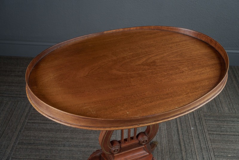 Colonial Duncan Phyfe Style Mersman Mahogany Harp Lyre Oval Side End Table gallery