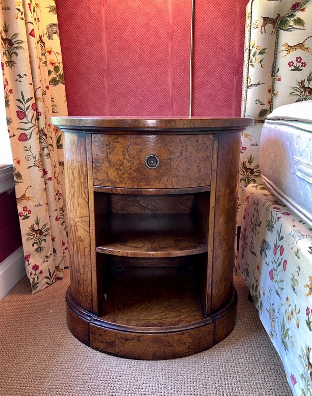George III Style Burl Walnut Oval Single Drawer Accent Side Table