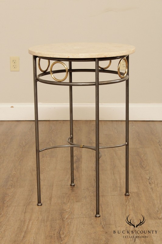 Forged Steel Base Round Marble Top Side Table gallery
