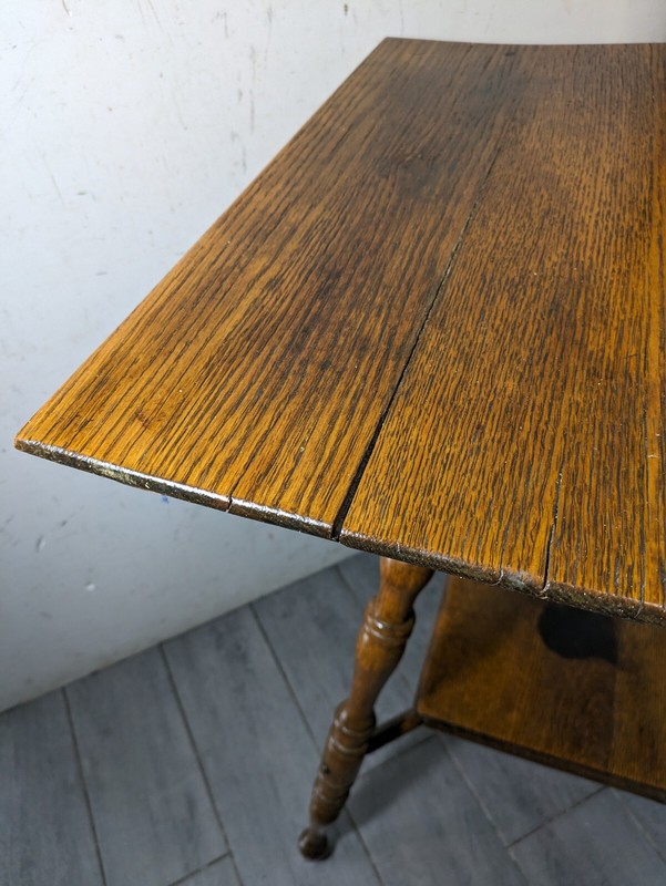 Antique Rustic Victorian Square Oak Wood Parlor Table Turned Legs C94 gallery