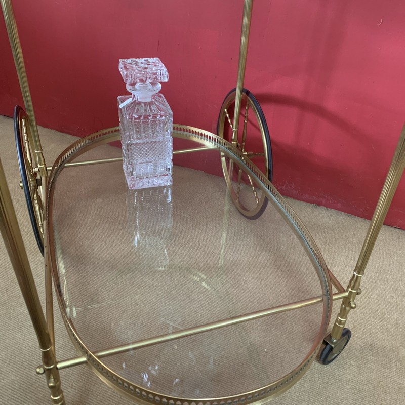 VTG Brass Italian Neoclassical 2 Tier Bar Cart Oval Glass Style of Maison Jansen gallery