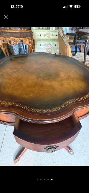 Mahogany drum table with leather top in Georgian style gallery