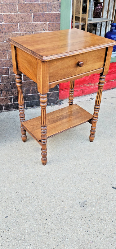 Primitive country antique end side accent night stand 2 tier table with drawer