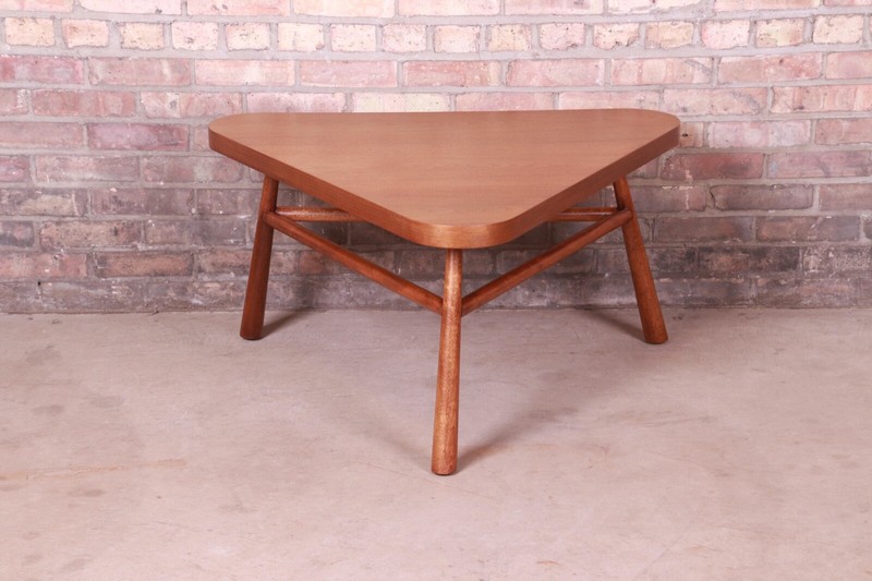 Robsjohn-Gibbings for Widdicomb Walnut Triangular Coffee Table, Newly Refinished