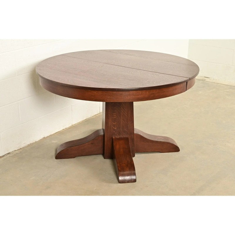 Gustav Stickley Style Antique Mission Oak Arts & Crafts Split Pedestal Table gallery