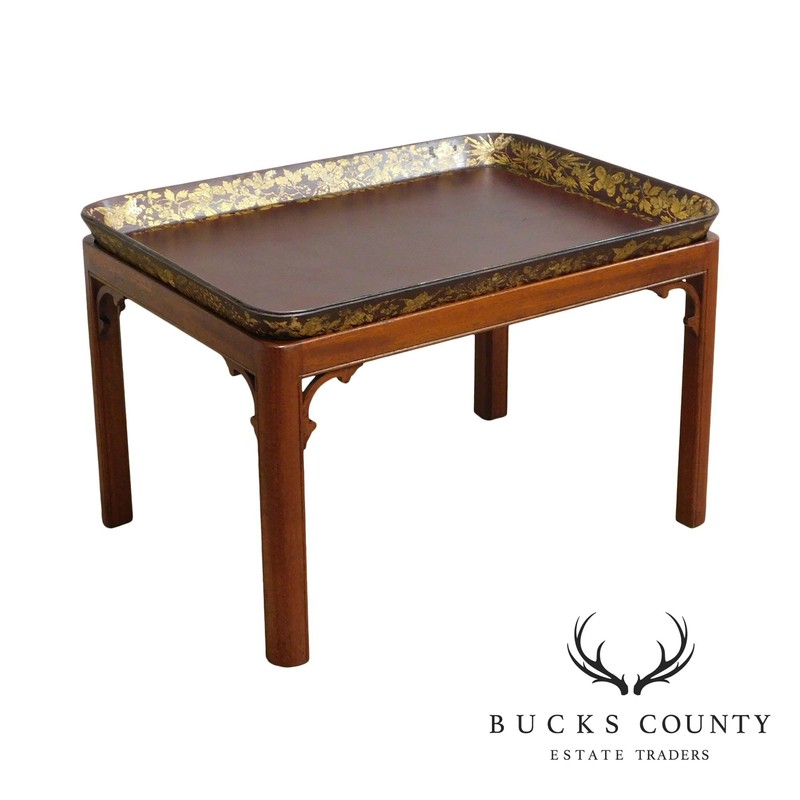 Henry Clay Antique Paper Mache Tray on Mahogany Stand 2 Georgian Butler Table