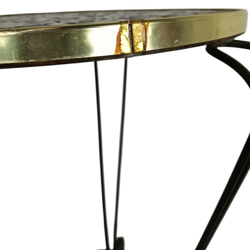 Vintage Ceramic Mosaic Side Table with Wrought Iron Legs, 1950s gallery
