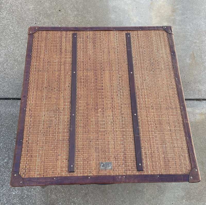 Stiles Bros Safari Line Cocktail Table Mahogany Rattan Leather Brass 1880s Style gallery