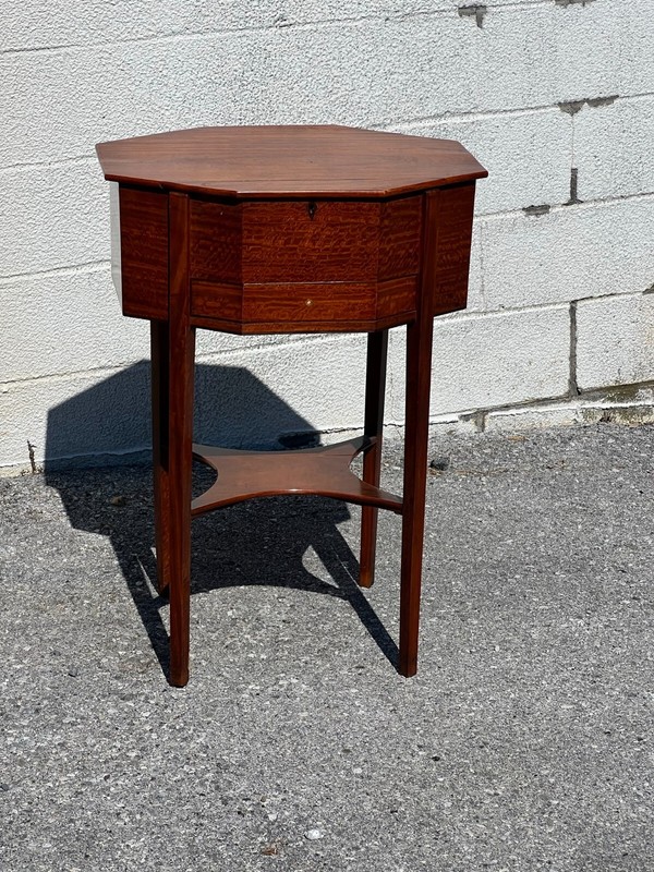 Antique Burl Wood Satinwood Work Table Lift Lid Sewing Stand 1810 gallery