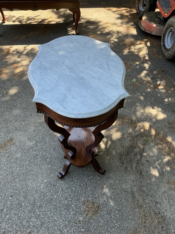 Antique Victorian Marble Top Parlor Lamp Table Walnut Accent Stand Local PU gallery