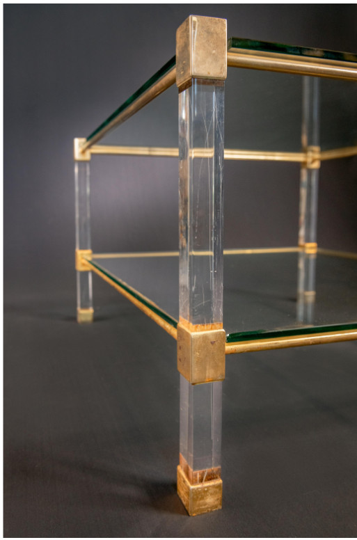 Mid-Century Lucite Brass and Glass Two-Tier Coffee Table – Square Vintage MCM gallery