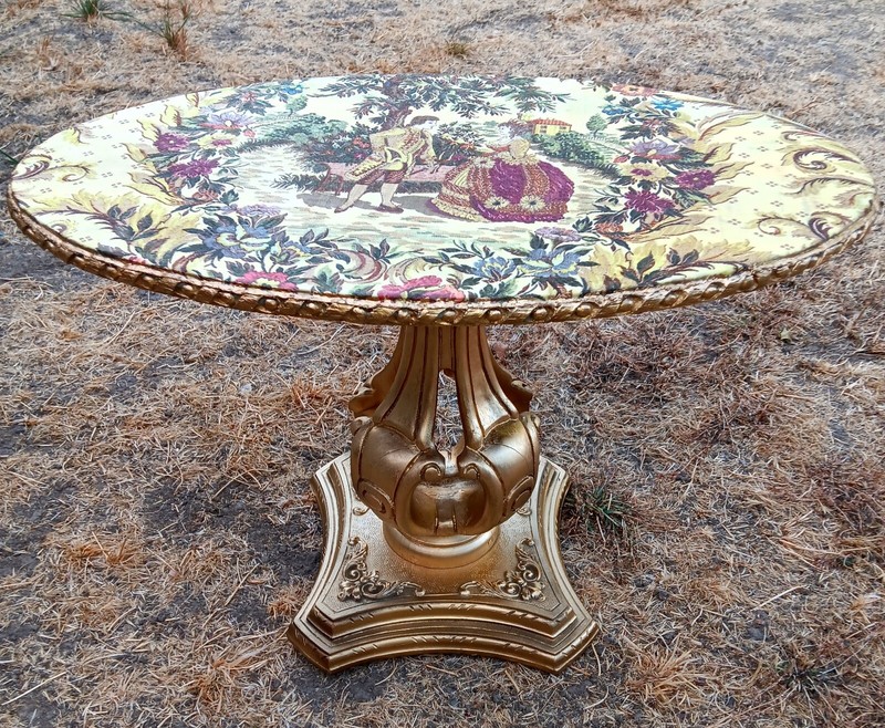 Vintage Hollywood Regency Gold Accent Table Original Design Fabric Acrylic Finis gallery