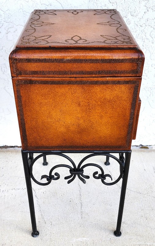 Italian Box Table Leather Wrapped Wrought Iron gallery