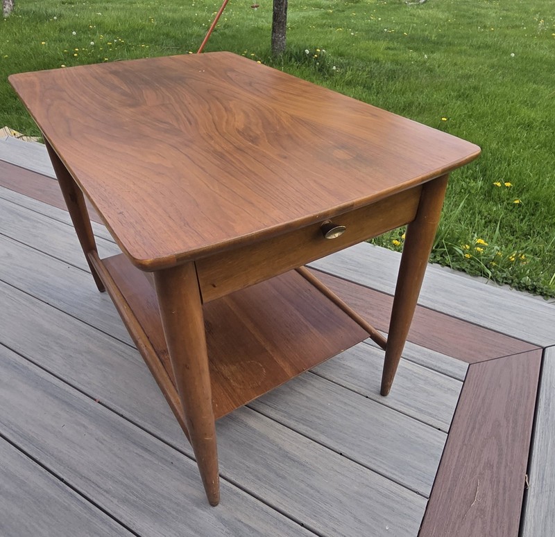 Vintage Mid Century Mersman 2 Tier Walnut End/Side Table with Drawer