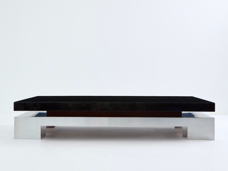 Nadine Charteret black lacquer brushed steel coffee table 1972 gallery