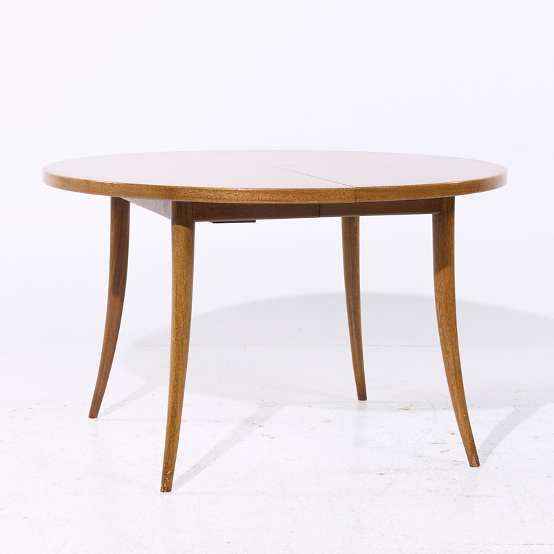 Harvey Probber MCM Bleached Mahogany Expanding Saber Leg Dining Table w/4 Leaves gallery